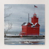 Michigan Red Lighthouse met Swans Legpuzzel (Verticaal)