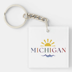 Michigan regenboog tekst zon en golven sleutelhang sleutelhanger