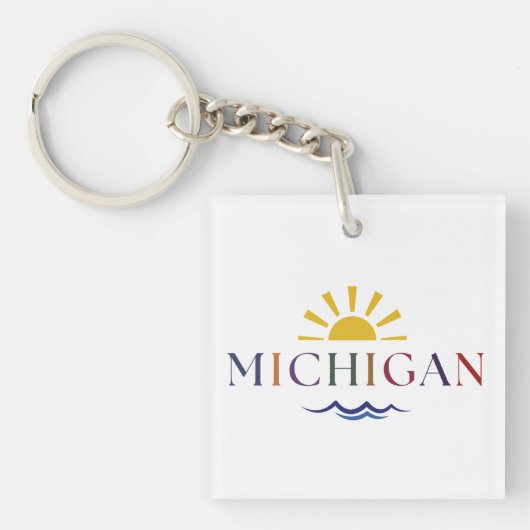 Michigan regenboog tekst zon en golven sleutelhang sleutelhanger (voorkant)