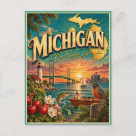 Michigan Retro Reis Souvenir Prentbriefkaart Briefkaart