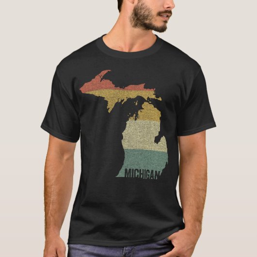 Michigan Retro Sunset State Map verhit T-shirt (Voorkant)
