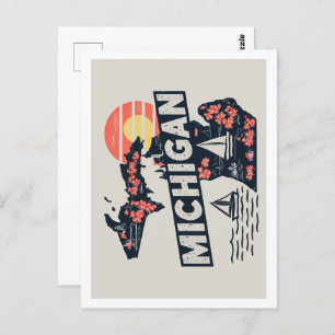 Michigan Retro Travel Design Iconische Verenigde S Briefkaart