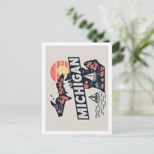 Michigan Retro Travel Design Iconische Verenigde S Briefkaart (Staand voorkant)
