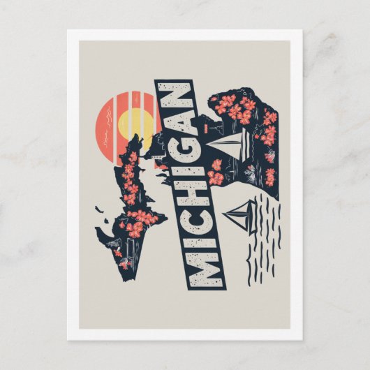 Michigan Retro Travel Design Iconische Verenigde S Briefkaart (Voorkant)