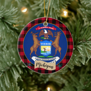 Michigan, Rode buffalo-pleister en Michigan-vlag Keramisch Ornament