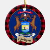 Michigan, Rode buffalo-pleister en Michigan-vlag Keramisch Ornament (Voorkant)