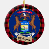 Michigan, Rode buffalo-pleister en Michigan-vlag Keramisch Ornament (Achterkant)