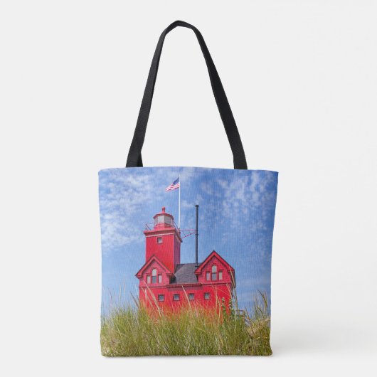 Michigan rode vuurtoren tote bag (Achterkant)