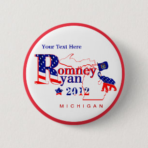 Michigan Romney en Ryan 2012 Button - Pas 2 aan