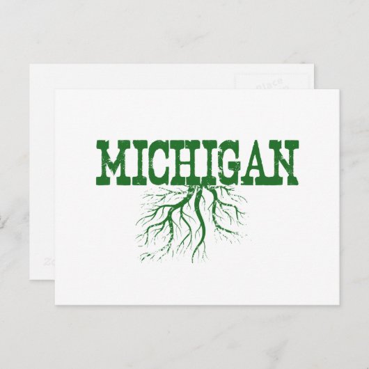 Michigan Rooted with Green Tree Roots Word Art Briefkaart (Voorkant / Achterkant)