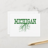 Michigan Rooted with Green Tree Roots Word Art
