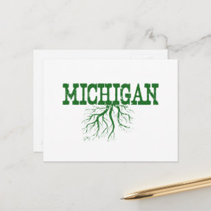 Michigan Rooted with Green Tree Roots Word Art Briefkaart
