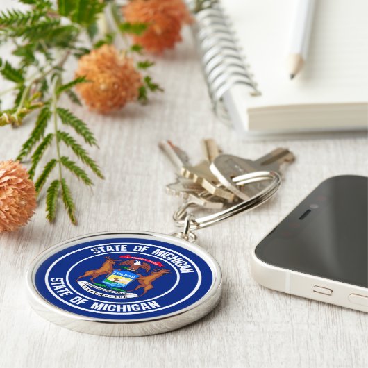 Michigan Round Emblem Sleutelhanger (Zijkant)