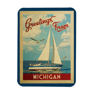 Michigan Sailboot Vintage Travel Magneet