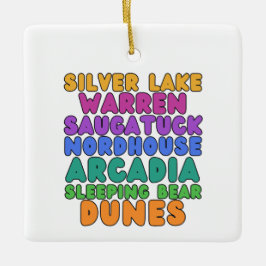 Michigan Sand Dunes Rainbow Bubble Letter Ornament