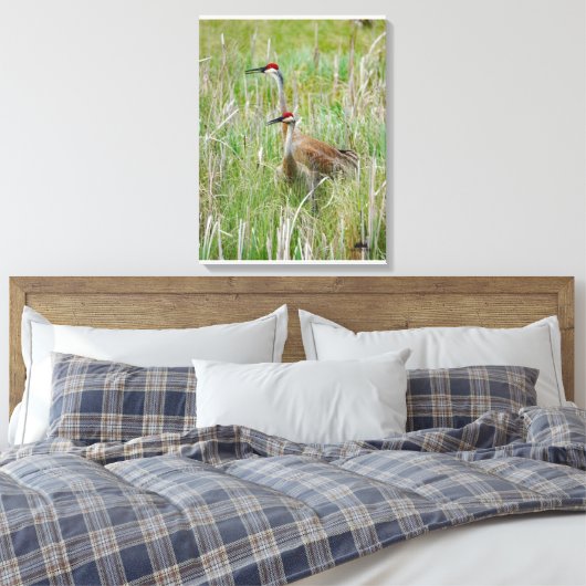 Michigan Sandhill Cranes Canvas Afdruk (Insitu (Slaapkamer))