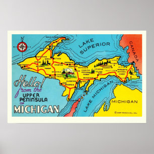 Michigan Schiereiland 16x24 Kaart Poster