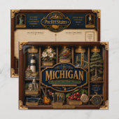 Michigan Shadow Box 3D Figuur Staat Briefkaart (Voorkant / Achterkant)