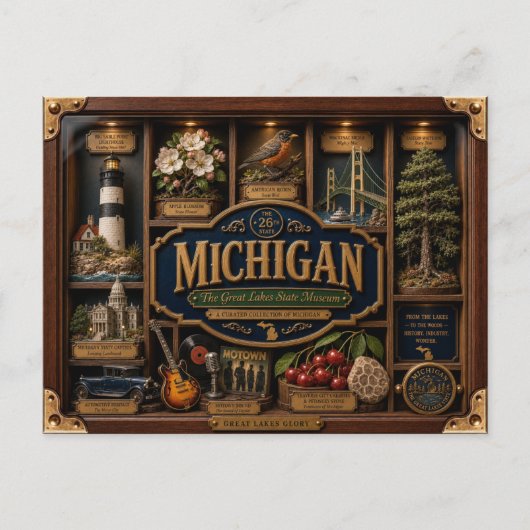 Michigan Shadow Box 3D Figuur Staat Briefkaart (Voorkant)
