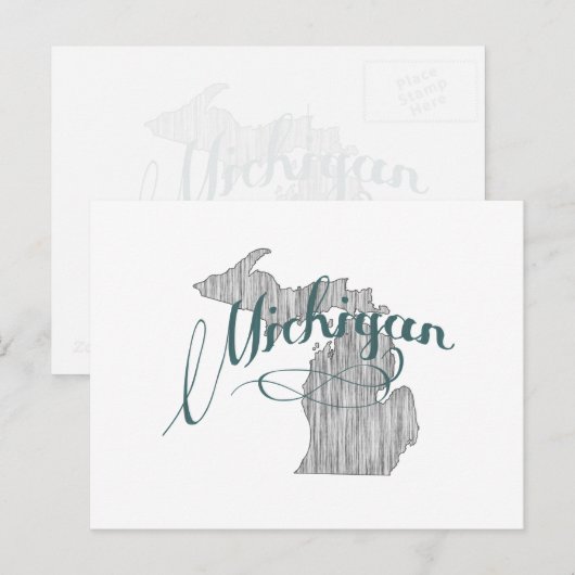 Michigan Shaped  Gray Typografie Name Briefkaart (Voorkant / Achterkant)