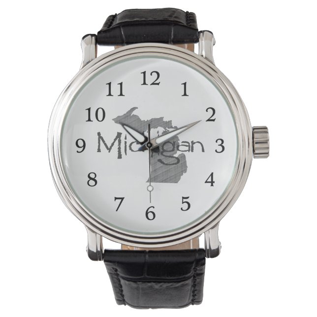 Michigan Shaped Grey Chalkboard Achtergrond Horloge (Voorkant)