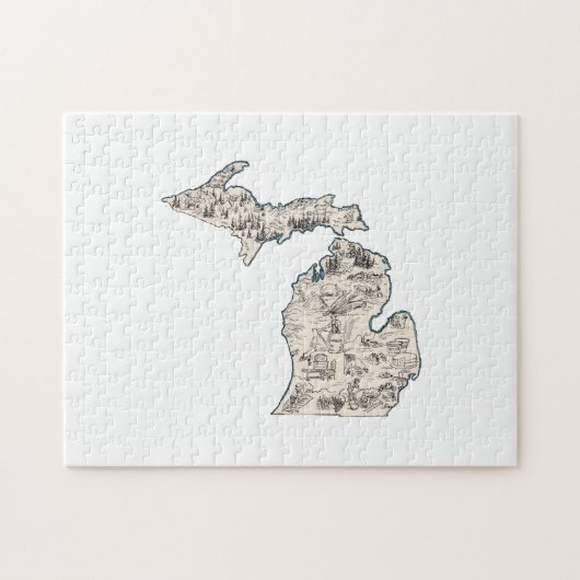 Michigan Shaped Michigander Vintage Picture Map Legpuzzel (Horizontaal)