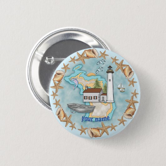 Michigan Shells Lighthouse pinknop Ronde Button 5,7 Cm (Voorkant /achterkant)