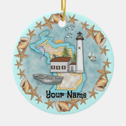 Michigan Shells Vuurtoren Ornament (Voorkant)
