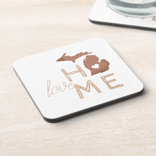 Michigan silhouet met hart liefde koper bier onderzetter (Linkerzijde)