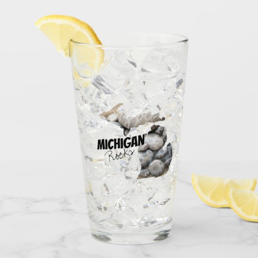 Michigan Silhouette gevuld met petoskeystonen Glas (Voorkant ijs)