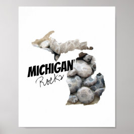 Michigan Silhouette gevuld met petoskeystonen Poster
