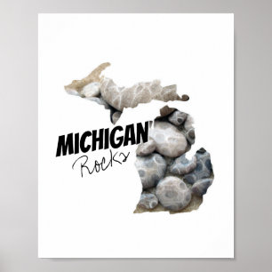 Michigan Silhouette gevuld met petoskeystonen Poster