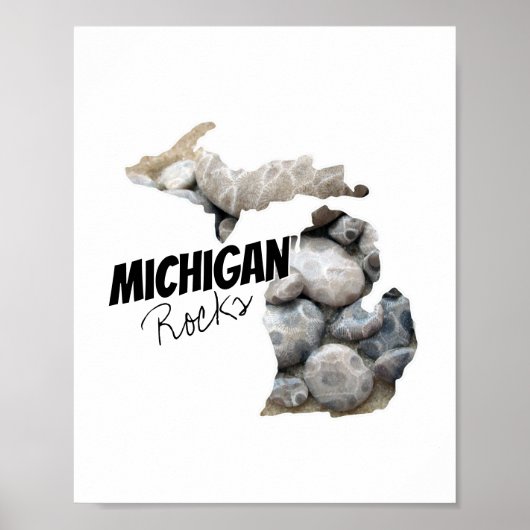 Michigan Silhouette gevuld met petoskeystonen Poster (Voorkant)