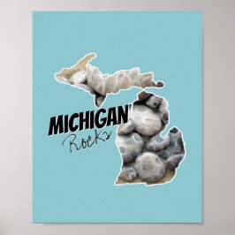 Michigan Silhouette gevuld met petoskeystonen Poster