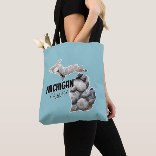 Michigan Silhouette gevuld met petoskeystonen Tote Bag (Dichtbij)