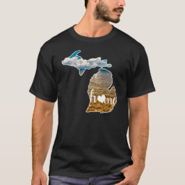 Michigan Silhouette met Home & Lake Foto T-shirt