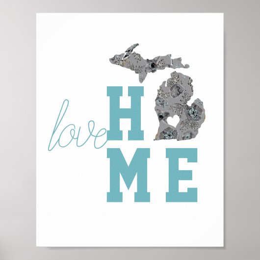 Michigan Silhouette State Love Home Typografie Poster (Voorkant)
