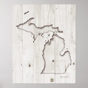 Michigan Silhouette   Witte houtkool Poster