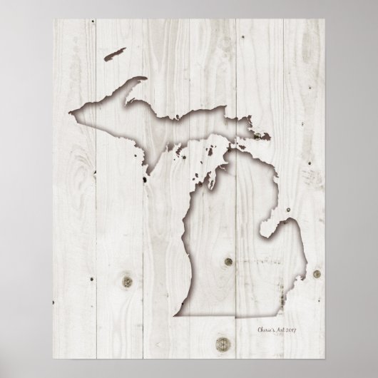 Michigan Silhouette | Witte houtkool Poster (Voorkant)