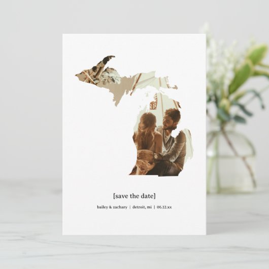 Michigan Sla de datum fotokaart op Save The Date (Staand voorkant)