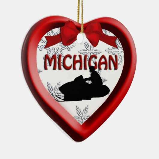 Michigan Snowmobile Heart Kerstannament Keramisch Ornament (Rechts)