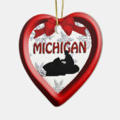 Michigan Snowmobile Heart Kerstannament Keramisch Ornament (Links)