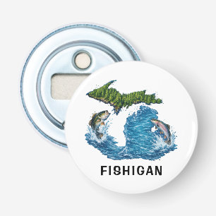 Michigan staat grafisch met vis button flesopener