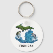Michigan staat grafisch met vis sleutelhanger (Voorkant)