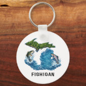 Michigan staat grafisch met vis sleutelhanger (Voorkant)