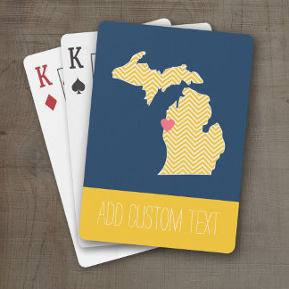 Michigan Staatskaart met aangepaste liefdeshart en Pokerkaarten