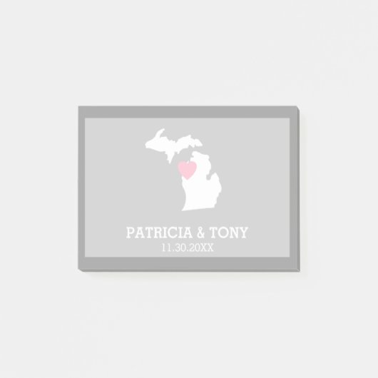 Michigan Staatskaart met aangepaste liefdeshart en Post-it® Notes (Voorkant)