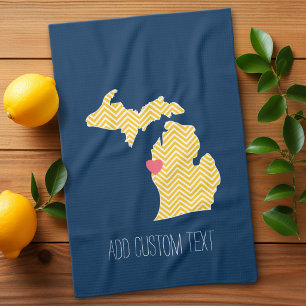 Michigan Staatskaart met aangepaste liefdeshart en Theedoek