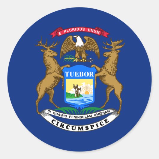 Michigan Staatsvlag Ronde Sticker (Voorkant)