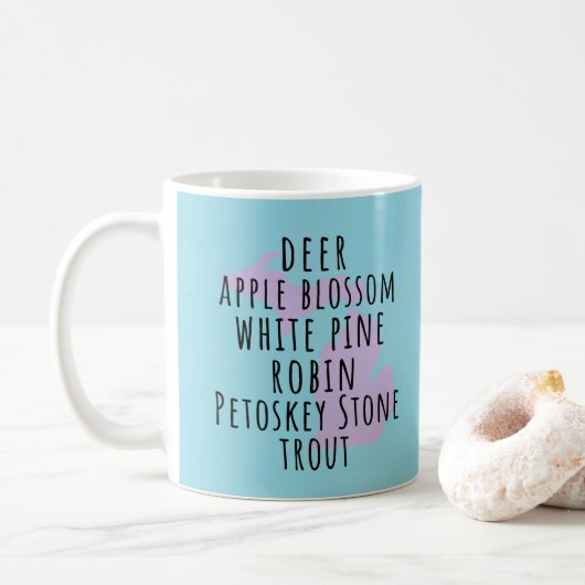 Michigan Staatsymbolen Eenvoudige Tekst Koffiemok (Met donut)